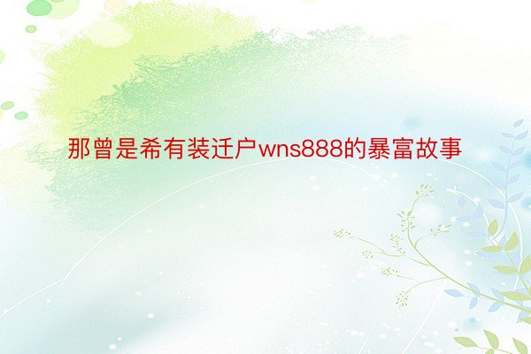 那曾是希有装迁户wns888的暴富故事